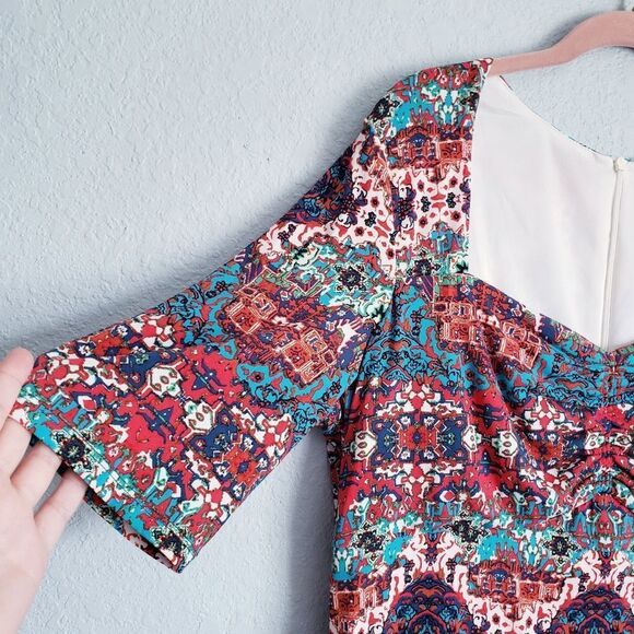 London Times Multicolor Kaleidoscope Sweatheart Neckline Dress - Picture 6 of 13